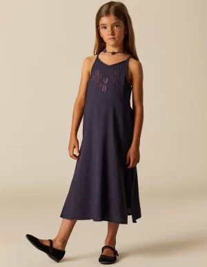 NÍCOLI VESTIDO AZUL TIRANTES BORDADO< Vestidos