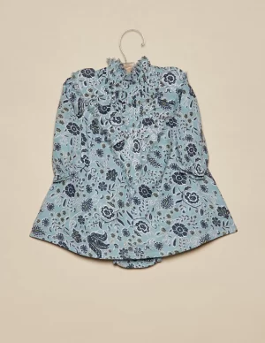NÍCOLI VESTIDO FLOR HOJA AZUL< Vestidos