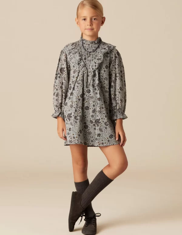 NÍCOLI VESTIDO FLOR HOJA AZUL< Vestidos