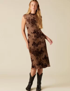 NÍCOLI VESTIDO FLOR TULLE MARRÓN< Vestidos