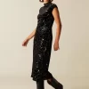 NÍCOLI VESTIDO TERCIOPELO FLOR AZUL/DORADO< Vestidos
